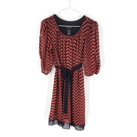 Enfocus Studio Womens A-Line Dress Orange Knee Length Chevron 3/4 Slit Sleeves 4 - Picture 1 of 7